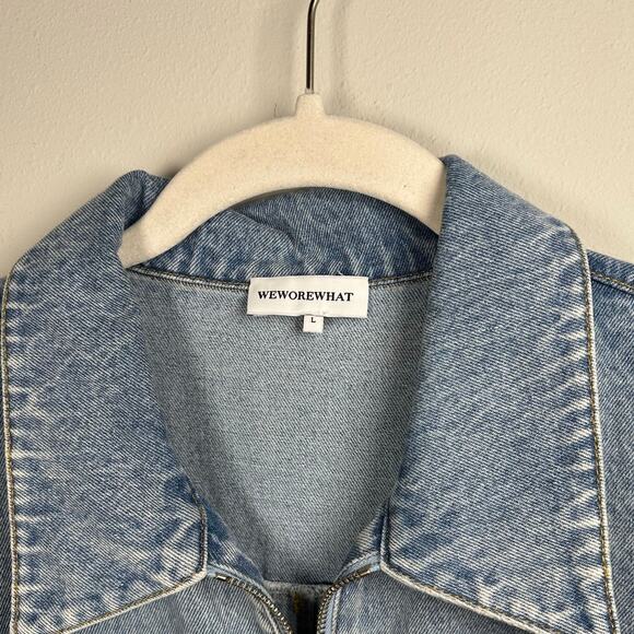 WeWoreWhat Blue Denim Short Sleeve Zipper Front Romper Women's Large - Picture 5 of 8